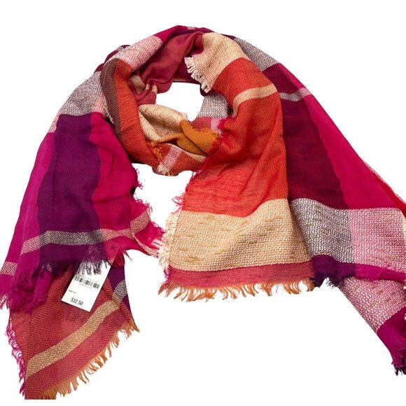 INC International Concepts INC Touch Of Shine Plaid Wrap Scarf, Pink, OS - Picture 1 of 10